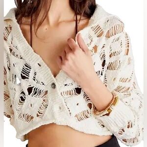 Free People Sedona Crochet Knit Cropped Cardigan in ecru cream